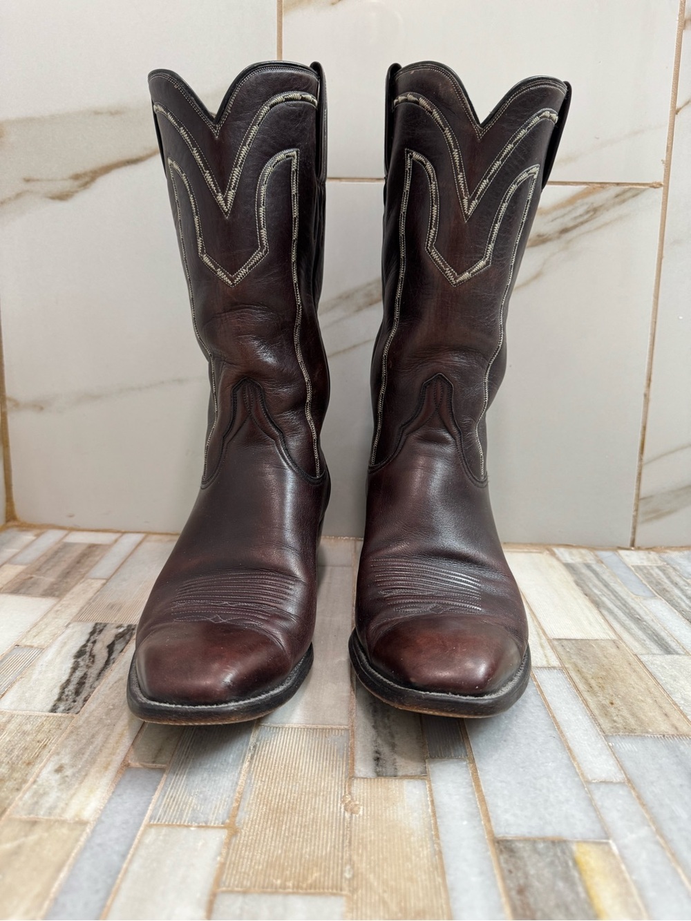 Lucchese Men’s Vintage Western Cowboy Boots cherry Leather Size 9.5D Style 1307 - Picture 4 of 16